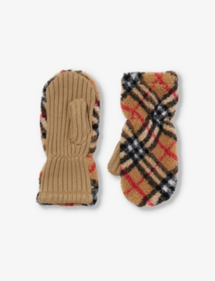 BURBERRY: Check-print wool mittens