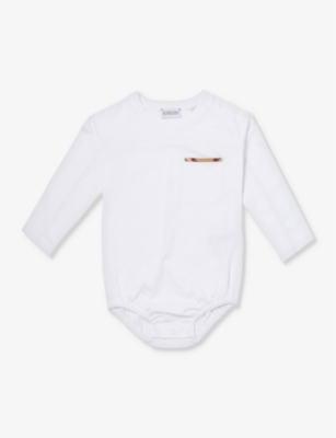 BURBERRY: Arden check-trim cotton-jersey bodysuit 1-12 months