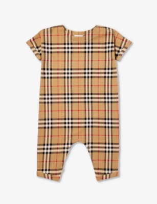 BURBERRY: Lennox check-print stretch-cotton romper 1-12 months