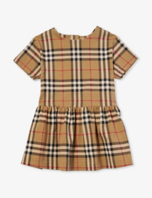 BURBERRY: Lena checked flared-hem stretch-cotton dress 1-18 months