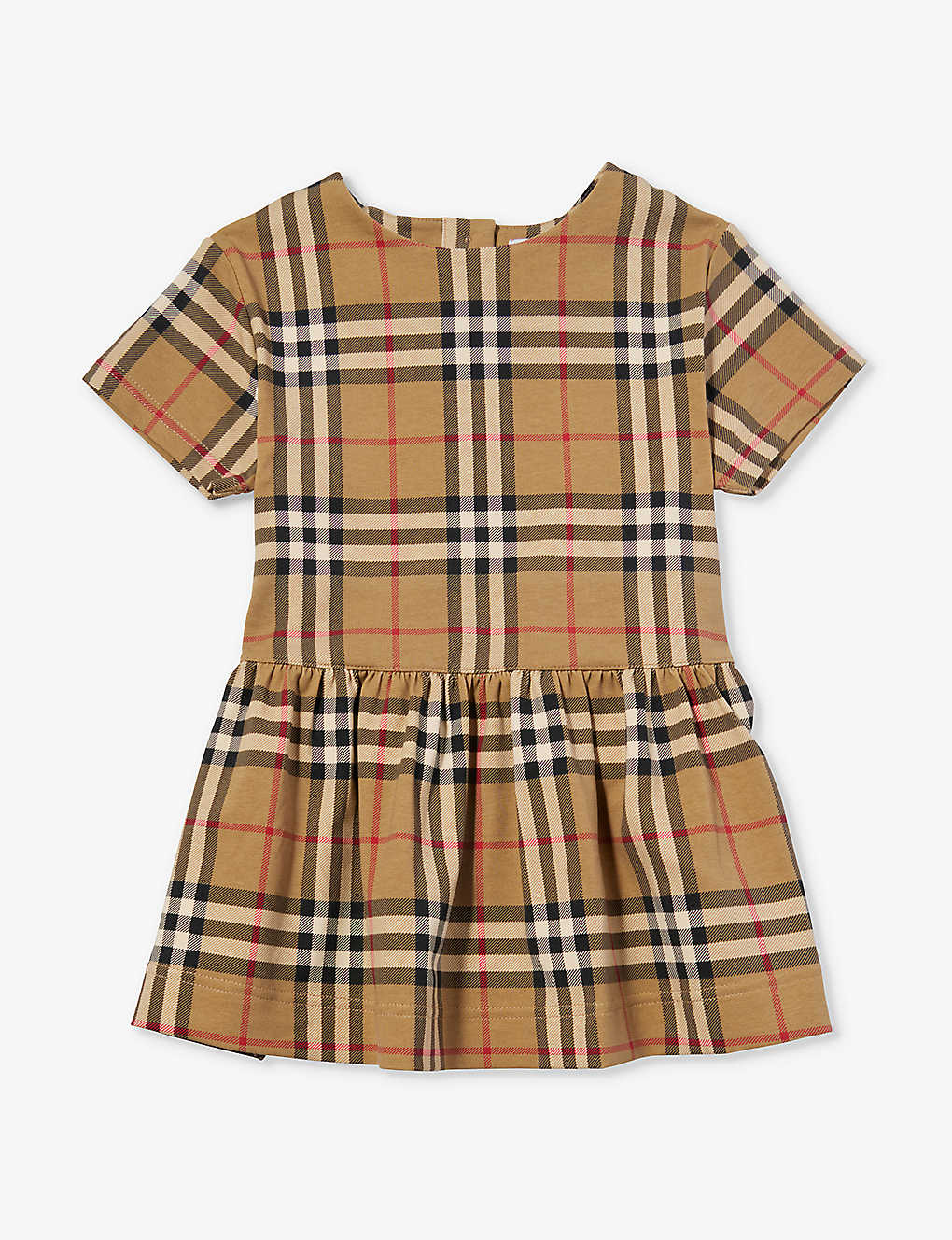 Shop Burberry Archive Beige Ip Chk Lena Checked Flared-hem Stretch-cotton Dress 1-18 Months In Brown