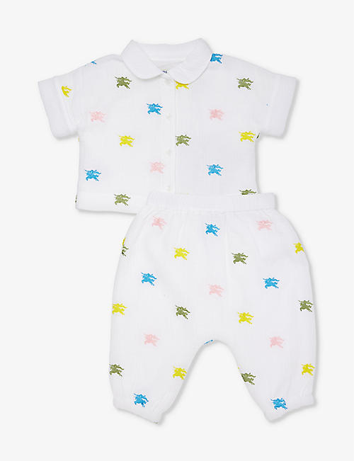 BURBERRY: Logo-embroidered two-piece cotton set 3-12 months