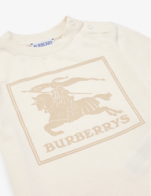 Shop Burberry Pale Cream Cedar Brand-print Cotton-jersey T-shirt 6 Months - 2 Years