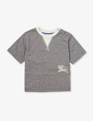 Burberry Babies'  Charcoal Grey Melang Cedar Brand-embroidered Short-sleeve Cotton-jersey T-shirt