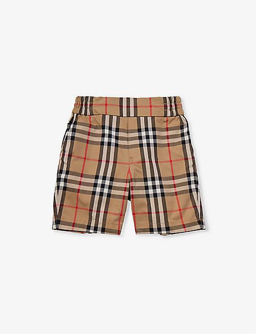 BURBERRY: Hal elasticated-waist checked cotton shorts 6-24 months