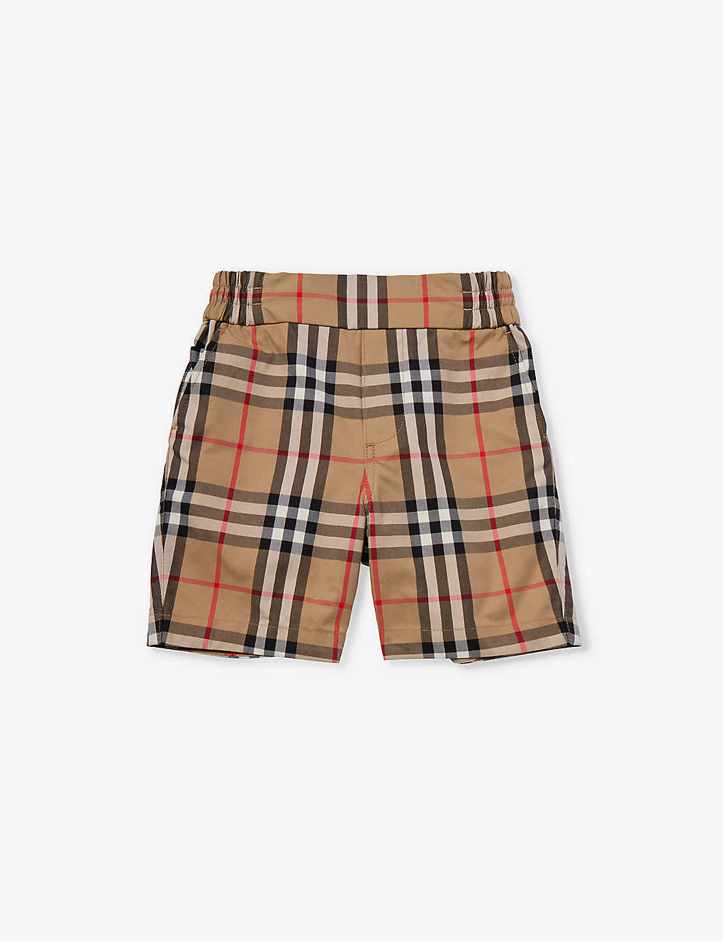 Burberry Boys Archive Beige Ip Chk Kids Hal Elasticated-waist Checked Cotton Shorts 6-24 Months In Brown