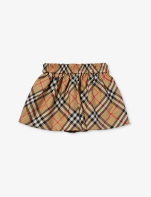 Burberry Girls Archive Beige Ip Chk Kids Marcy Elasticated-waist Checked Stretch-cotton Shorts 6-24  In Brown