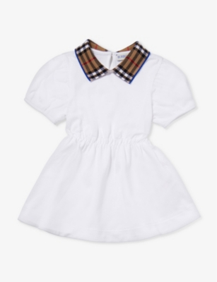 BURBERRY: Alesea checked-collar flared-hem cotton-piqué dress 6-24 months