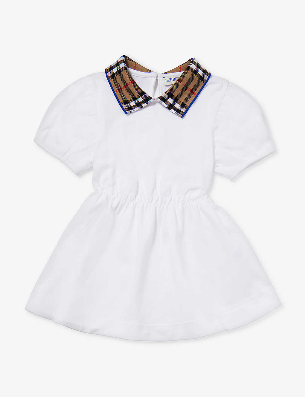 Burberry Kids' Alesea Checked-collar Flared-hem Cotton-piqué Dress 6-24 Months In White