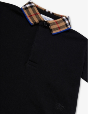Shop Burberry Black Johane Checked Stretch-cotton-pique Polo Shirt 6 Months -