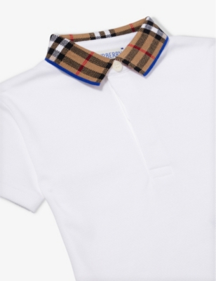 Shop Burberry White Johane Checked-collar Short-sleeve Cotton Polo Shirt 6-24 Months