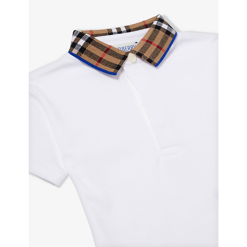 Shop Burberry Johane Checked-collar Short-sleeve Cotton Polo Shirt 6-24 Months In White