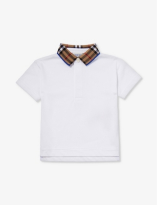 Burberry Babies'  White Johane Checked-collar Short-sleeve Cotton Polo Shirt 6-24 Months