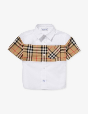 Burberry Babies'  White Devon Check-panel Regular-fit Stretch-cotton Shirt 6-24 Month