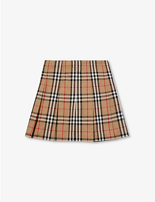 BURBERRY: Gabrielle checked pleated cotton skirt 4-14 years