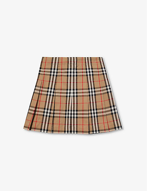 BURBERRY: Gabrielle checked pleated cotton skirt 4-14 years