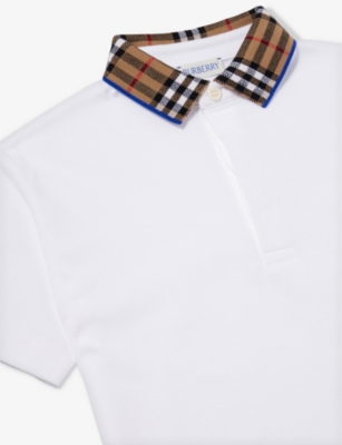 Shop Burberry Johane Checked-collar Cotton Polo Shirt 3-14 Years In White