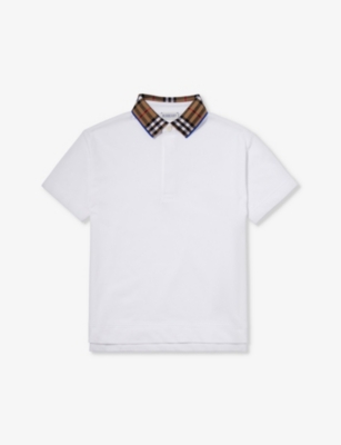 Shop Burberry Johane Checked-collar Cotton Polo Shirt 3-14 Years In White
