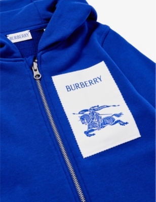 Shop Burberry Boys Knight Kids Hooded Brand-patch Cotton-jersey Hoody 4-14 Years In Multi-coloured