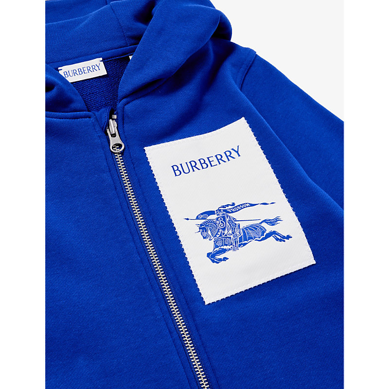 Shop Burberry Boys Knight Kids Hooded Brand-patch Cotton-jersey Hoody 4-14 Years In Multi-coloured