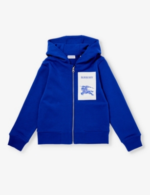 Shop Burberry Boys Knight Kids Hooded Brand-patch Cotton-jersey Hoody 4-14 Years In Multi-coloured