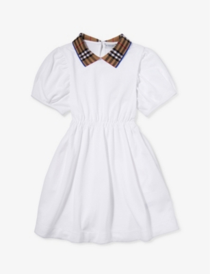 Burberry Girls White Kids Alesea Polo-neck Cotton Dress 14 Years In White