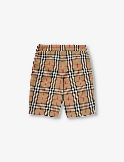 BURBERRY: Hal check-patterned cotton shorts 3-14 years