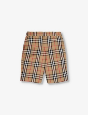Burberry Boys Archive Beige Ip Chk Kids Hal Check-patterned Cotton Shorts 3-14 Years In Brown