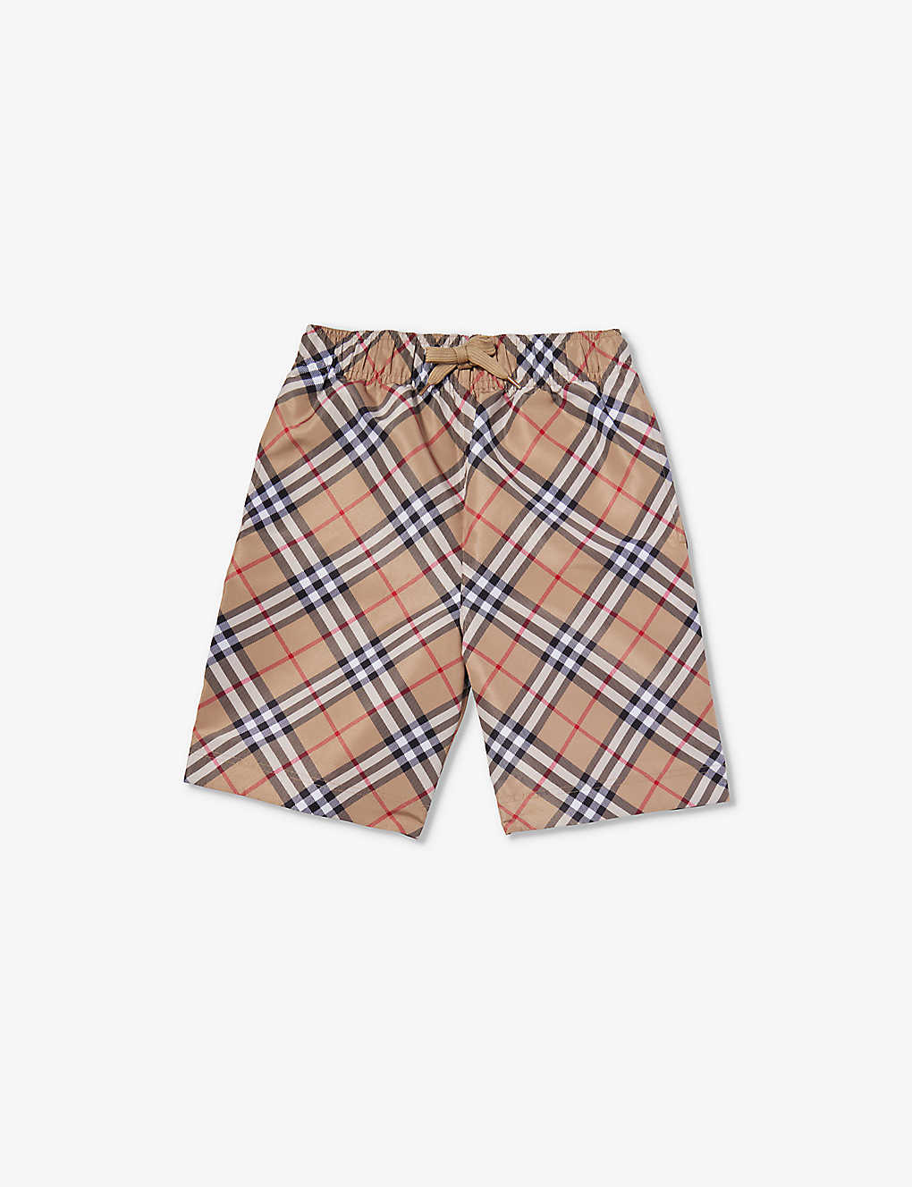 Shop Burberry Malcolm Checked Swim Shorts 3-14 Years In Brown