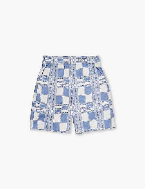 BURBERRY: Checked-print branded cotton-poplin shorts 8-14 years
