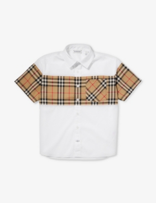 Burberry Babies'  White Devon Check-print Stretch-cotton Shirt 4 - 14 Years