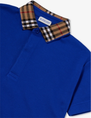 Shop Burberry Johane Checked-collar Short-sleeve Cotton Polo Shirt 4-12 Years In Multi-coloured