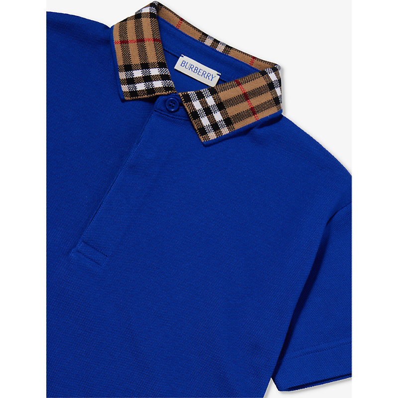 Shop Burberry Knight Johane Checked-collar Short-sleeve Cotton Polo Shirt 4-12 Years In Multi-coloured