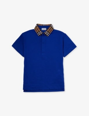 Shop Burberry Johane Checked-collar Short-sleeve Cotton Polo Shirt 4-12 Years In Multi-coloured