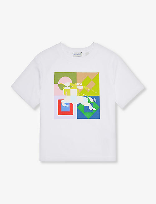BURBERRY: Cedar geometric-print cotton-jersey T-shirt 4-14 years