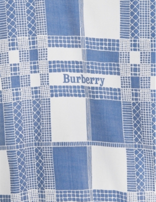 Shop Burberry Pale Blue Ip Pat Trevelle Check-print Cotton Dress 8-14 Years