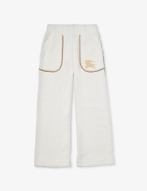 BURBERRY: Aubrey brand-motif elasticated-waist cotton trousers 6-14 years