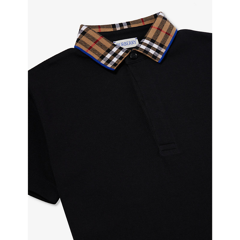 Shop Burberry Black Johane Checked-collar Short-sleeve Cotton Polo Shirt 3-14 Years