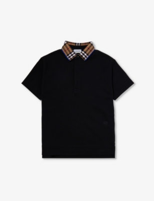 BURBERRY: Johane checked-collar short-sleeve cotton polo shirt 3-14 years