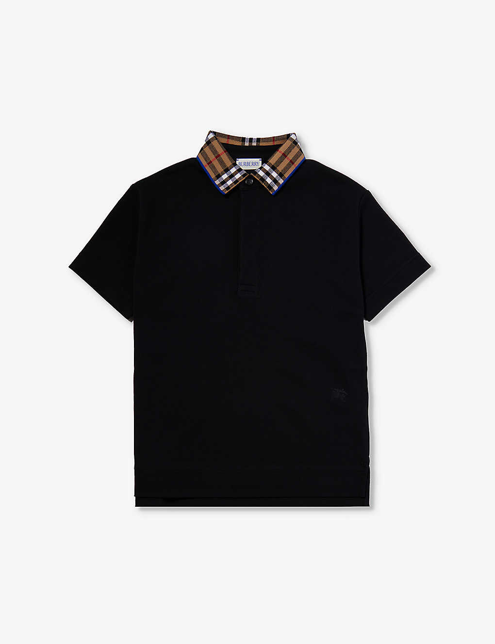 Burberry Babies'  Black Johane Checked-collar Short-sleeve Cotton Polo Shirt 3-14 Years