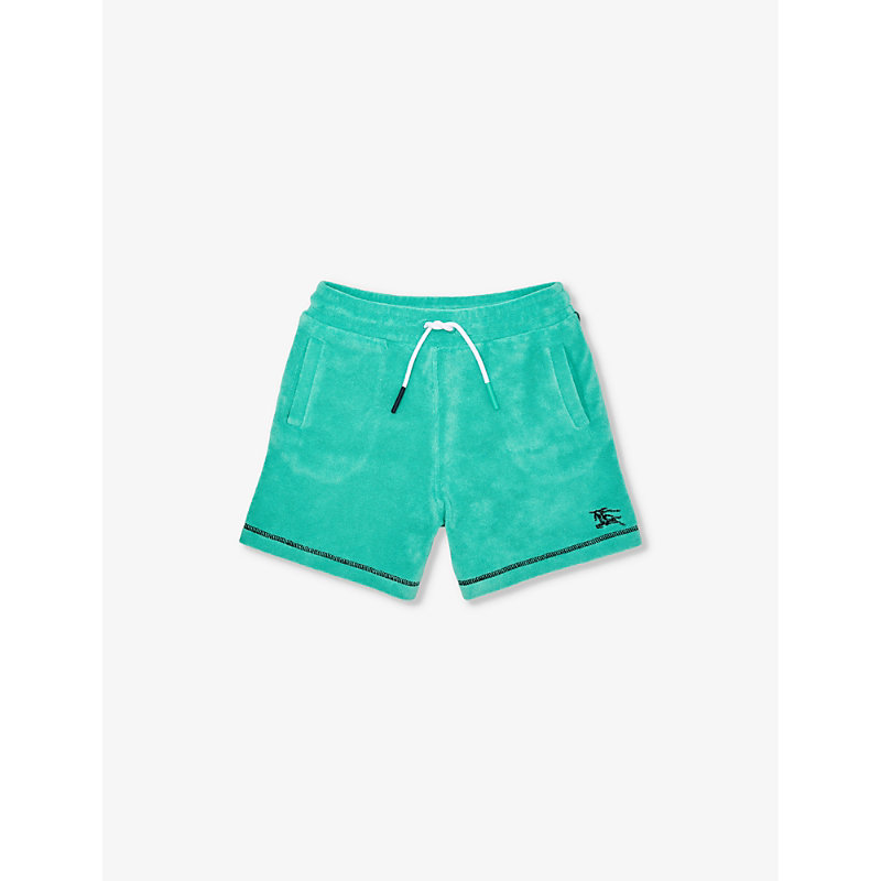 Shop Burberry Nixon Towelling Cotton-blend Shorts 4-14 Years In Bright Jade