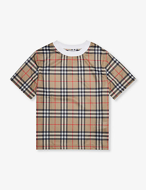 BURBERRY: Percy checked woven-jersey T-shirt 4-14 years