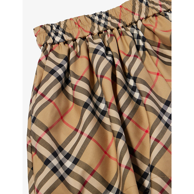 Shop Burberry Girls Archive Beige Ip Chk Kids Marcy Checked Mid-rise Stretch-cotton Shorts In Brown
