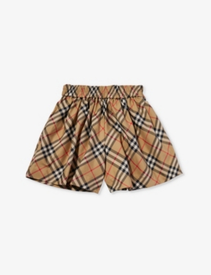 Burberry Girls Archive Beige Ip Chk Kids Marcy Checked Mid-rise Stretch-cotton Shorts In Brown