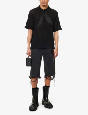 Shop Alyx 1017  9sm Men's Black Abstract-print Cotton-knit Shirt