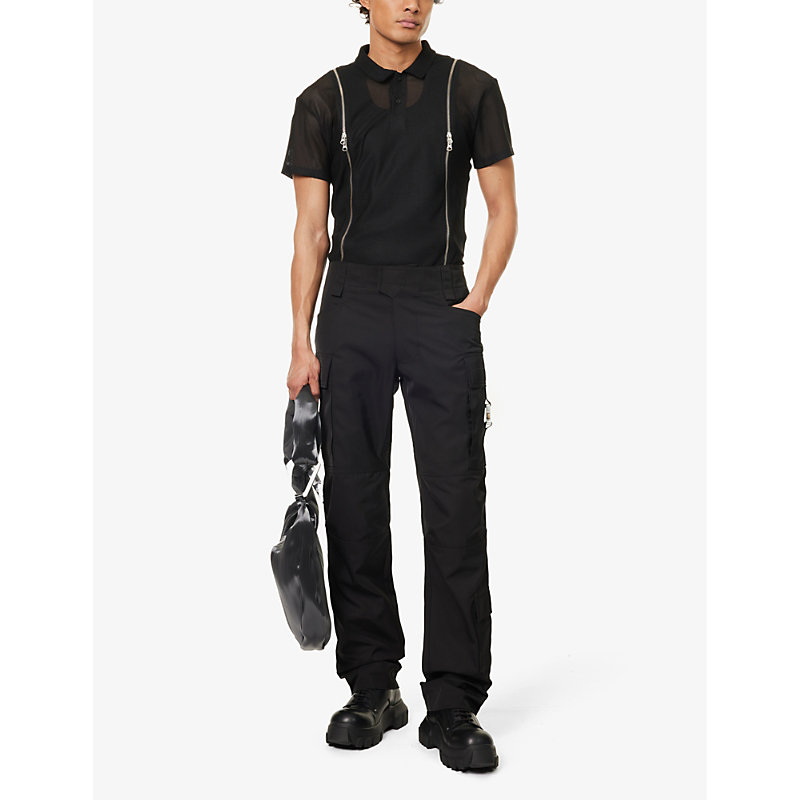 Shop Alyx 1017  9sm Men's Black Tactical Buckle-embellished Shell Cargo Trousers