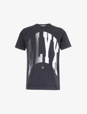 Shop Alyx 1017  9sm Men's Black Logo-print Washed Cotton-jersey T-shirt