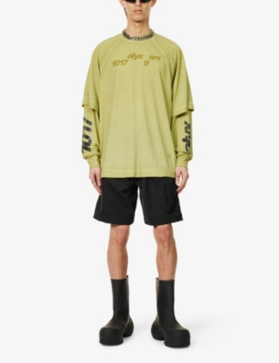 Shop Alyx 1017  9sm Mens Green Graphic-print Double-layer Cotton-blend T-shirt