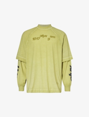 Shop Alyx 1017  9sm Men's Green Graphic-print Double-layer Cotton-blend T-shirt