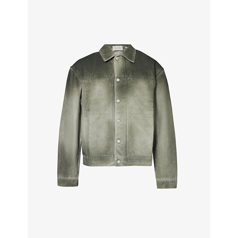 Shop Alyx 1017  9sm Men's Dark Green Washed Buckle-embellished Denim Jacket